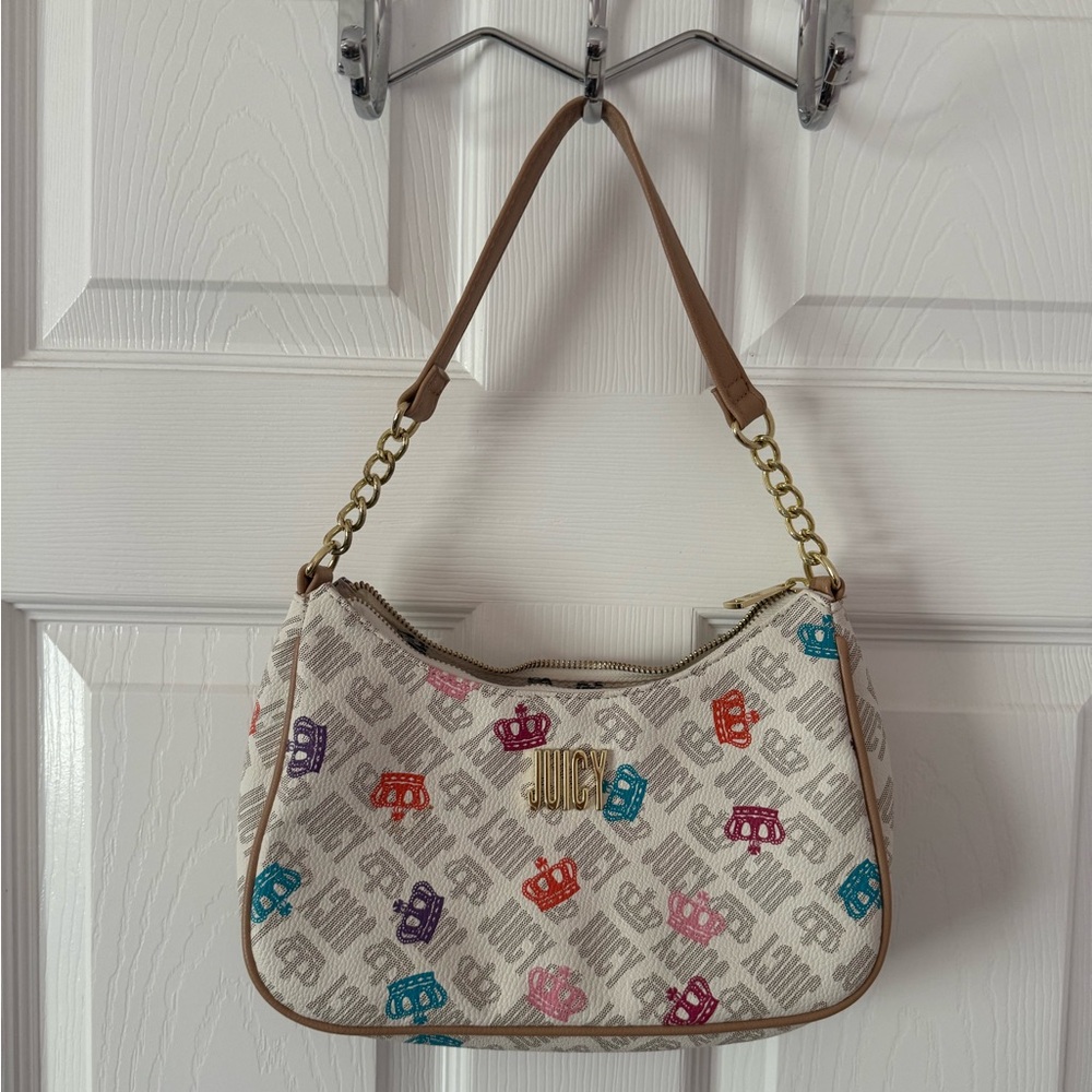 Juicy Couture Beige Multicolor Crown Shoulder Bag